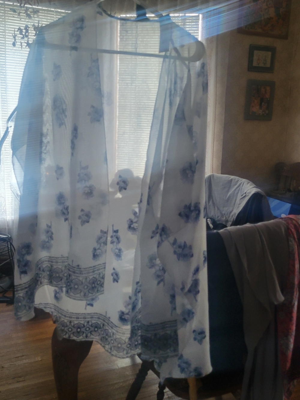 Rue21 White Sheer Floral Camisole with Blue Print